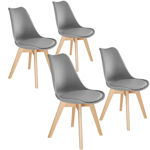 TecTake Esszimmerstühle Frederikke - grau, 4er Set - Elegantes 4er Set Esszimmerstühle im skandinavischen Stil, mit ergonomischer Sitzschale und strapazierfähiger Polsterung für hohen Komfort. Leicht zu reinigen und stabil durch massive Holzbeine.