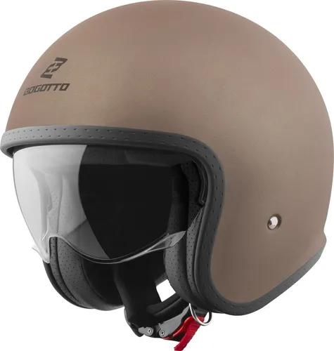 Bogotto H589 Solid Jethelm, braun, Größe L für Männer - Motorradhelm mit thermoplastischer Außenschale, herausnehmbarem und waschbarem Innenfutter sowie klarem Visier für optimalen Komfort und Sicherheit.