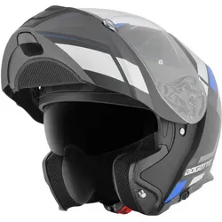 Bogotto FF403 Murata Klapphelm, schwarz-blau, Größe M für Männer - Motorradhelm mit kratzfestem Visier und Schnellwechsel-System, ideal für sicheres Fahren und hohen Tragekomfort.