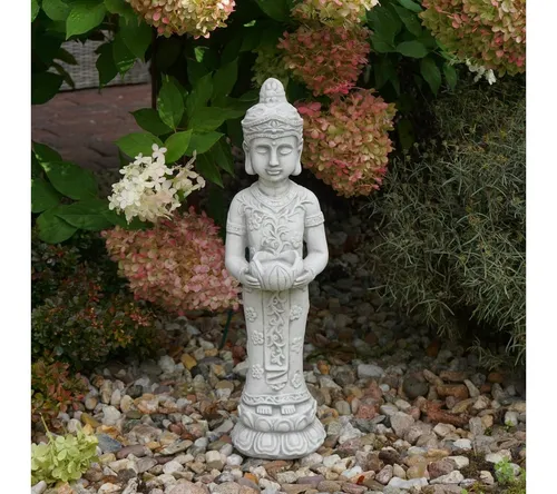 gartendekoparadies.de Gartenfigur Schmaler stehender Buddha, Steinfigur, H. 50 cm, 6 kg, Frostsicher