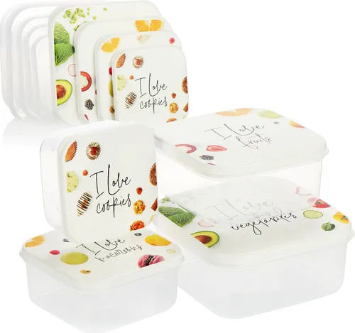 com-four® 8-teiliges Vorratsdosen-Set aus Kunststoff - Frischhaltebox quadratisch mit Deckel in 4 Größen - Aufbewahrungsbox für Gemüse, Obst, Kuchen, Kekse