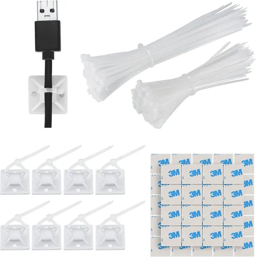 Kabelbinder Set Weiß mit Clips für Kabelmanagement Haushalt Büro 300 Stück