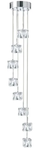 Searchlight Hängeleuchte Ice Cube 8Lt - Elegante Chrom & Glas Pendelleuchte mit integriertem LED - Moderne Lampe für stilvolle Räume, 8-flammig mit warmweißem Licht, energieeffizient und dimmbar, ideal für Wohnzimmer oder Essbereiche.