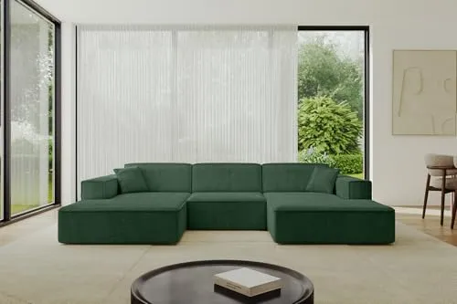 ALTDECOR Ecksofa in U-Form Corner Sofa Bett Eckcouch Couch L-Form Wohnlandschaft Cauchsofa IREA-U1-v4 301x165x77 Grün