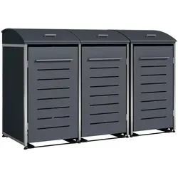 DEGAMO Mülltonnenbox KIEL, Edelstahl & Stahl für 3 Tonnen - Mülltonnenbox KIEL aus hochwertigem Edelstahl und anthrazitfarbenem Stahl, ideal für 3 Tonnen (120/240L). Mit Gasdruckdämpfern für einfachen Zugang und erweiterbar für zusätzlichen Stauraum.