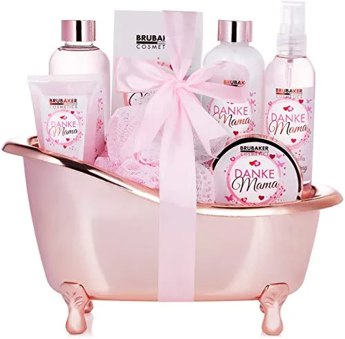 BRUBAKER Cosmetics - Danke Mama - 8-teiliges Luxus Bade- und Duschset - Verschenken Sie Freude mit diesem 8-teiligen Set: Duschgel, Körperlotion, Körperspray und mehr in einer eleganten Badewanne. Ideal für besondere Anlässe und zur liebevollen Pflege.