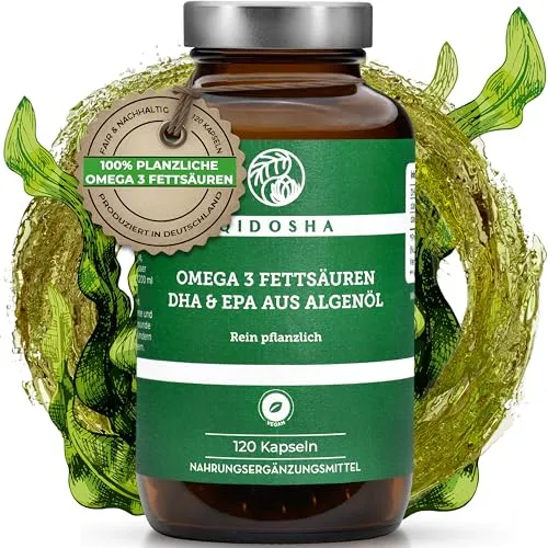 QIDOSHA® Omega 3 Algenöl Kapseln hochdosiert - Veganes Omega-3 Öl, 400mg DHA und 100mg EPA pro Kapsel, bioverfügbar und nachhaltig aus Mikroalgen, ideal für eine pflanzenbasierte Ernährung.