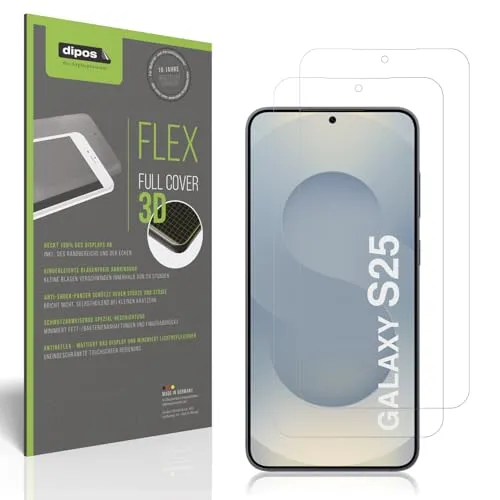 dipos FLEX 2x Schutzfolie matt passend für Samsung Galaxy S25, Antireflex, 100% Displayabdeckung, Fingerprint Kompatibel, case-friendly, Full Cover Displayschutz Folie