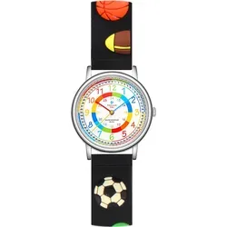 Alienwork Fußball Jungs Lernuhr Kinderuhr Jungen Uhrzeit lernen Silber Kautschuk-Armband Schwarz Mehrfarbig Kinder-Uhr Wasserdicht 5 ATM Zeit Lernen