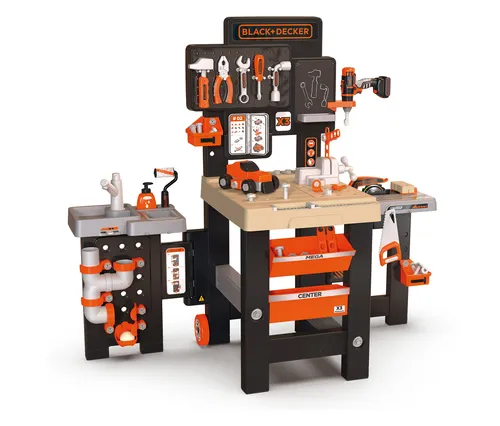 Smoby Black and Decker Mega Center Workbench - Kunststoffspielzeug mit über 95 Zubehörteilen für kreatives Spielen. Das Mega Center bietet eine authentische Werkbank für kleine Handwerker und stundenlangen Spaß.