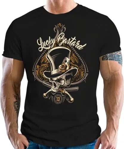 Herren T-Shirt für Rockabilly Racer Hot Rod Fans: Lucky Bastard