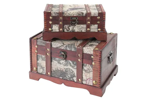 HMF Schatzkiste Handgefertigte Schatztruhe (2er Set) – Vintage Aufbewahrungsbox - Dekorative Kisten im Antik-Look, handgefertigt und ideal für die stilvolle Aufbewahrung Ihrer Lieblingsgegenstände. Das 2er-Set bietet ausreichend Stauraum und verleiht jedem Raum einen einzigartigen Charme.