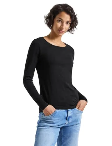 Street One Damen 3228387 Basic Langarmshirt, Schwarz, 40 EU