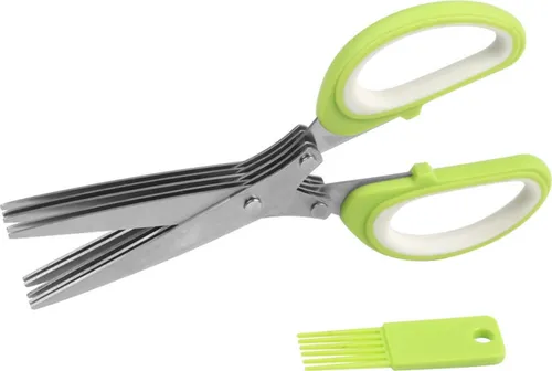 Klingen Kräuterschere Küche aus Edelstahl | Mehrzweckschere mit Reinigungsbürste | Universal Küchenschere mit 5 Edelstahlklingen | Kräuterschneider | Gemüseschere | Schnittlauchschere [Farbe: grün] 5