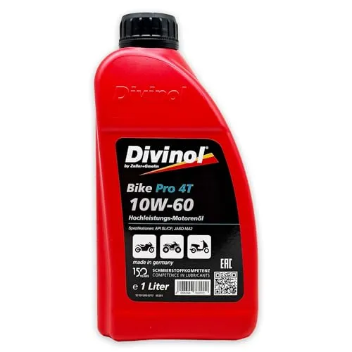 DIVINOL Bike Pro 4T | 10W-60 | 1 L | JASO MA2 | API SL/CF | Motorradöl | (49391) | vollsynthetisches PAO Motoröl für Motorrad Quad ATV – Racing Öl Hochleistung