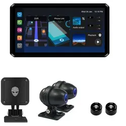 AlienRider M2 Pro Ultimate Bundle Motorrad Multimediasystem - Navigationsgerät mit HD Dashcam und Rückfahrkamera, bietet umfassende Toter-Winkel-Erkennung und unterstützt Wireless CarPlay sowie Android Auto für sicheres Fahren.