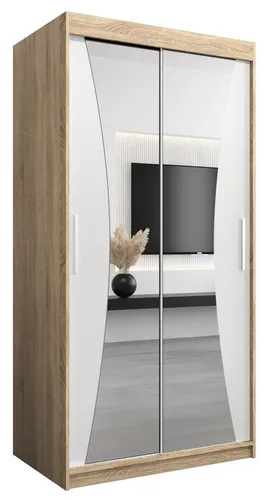 ABIKS MÖBEL Schwebetürenschrank MONACO mit Spiegel und Regalen - Schwebetürenschrank im modernen Design, ideal für kleine Räume. Bietet viel Stauraum mit variablen Fächern und ist aus robustem Laminat gefertigt. Perfekt für eine stilvolle und funktionale Einrichtung.