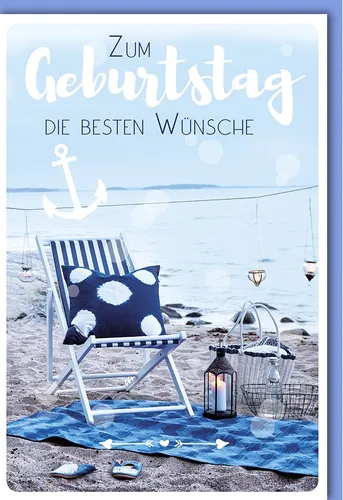 Geburtstag - Glückwunschkarte im Format 11,5 x 17 cm mit Umschlag - Liegestuhl a