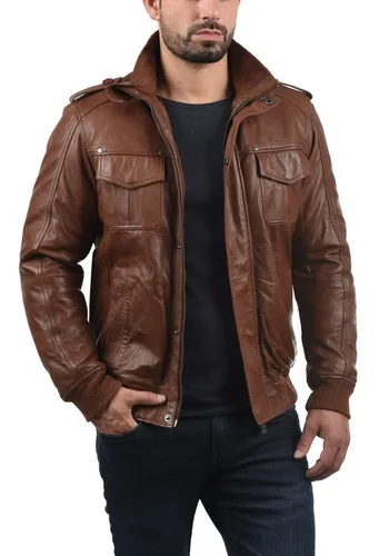 !Solid SDCamash Herren Lederjacke - Bikerjacke aus Echtleder - Funktionsjacken, zeitloser Klassiker aus 100% Schafsleder mit Stehkragen und zwei Eingrifftaschen für lässigen Stil.