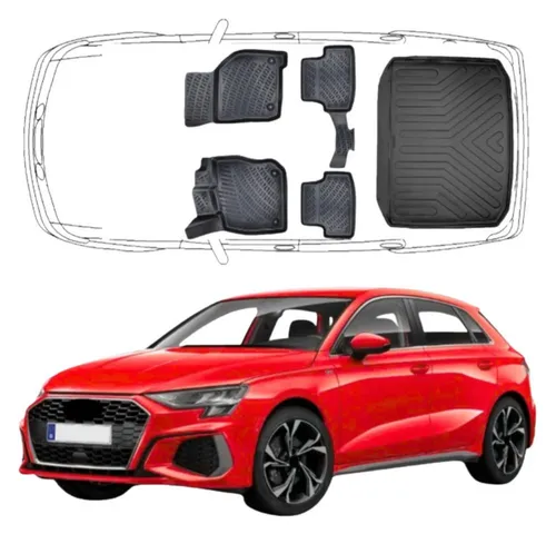 Trimak Passgenau 3D Fussmatten & Kofferraumwanne Set für Audi A3 8Y Sportback - Passgenaue 3D Fussmatten und Kofferraumwanne aus langlebigem TPE-Material. Rutschfest und wetterfest – schützt Ihr Fahrzeug zuverlässig bei jedem Wetter. Einfache Reinigung und schnelle Installation garantiert.