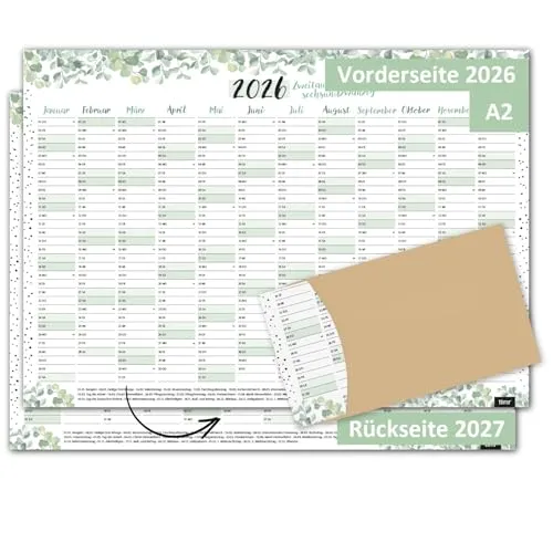 Timr Wandkalender 2026 inkl. 2027 Motiv Eukalyptus Dots - DIN A2 Kalender 12 Monate I beidseitig I tr389