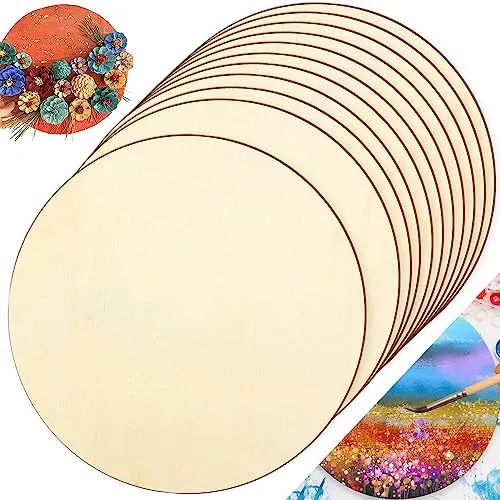 LANSKYLAN 12 Stück Naturholzscheiben Holzscheiben 30cm Durchmesser Natürliche Holzplatte Rund zum Bemalen Unbehandelte Holz 2mm Dicke Holz Kreise für Untersetzer Holzhandwerk Brandmalerei Tür Schilder