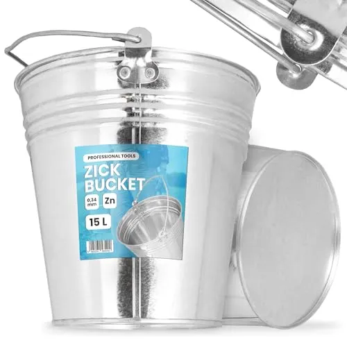 Eimer 15L Metalleimer Wassereimer Zinkeimer Blecheimer Verzinkt Baueimer Garteneimer Zink Stahl Blech Garten Robuster Bauarbeiten Putzeimer Qualität Baugewerbe