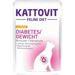 Kattovit Diabetes Fressendes Huhn 85g - Beutelfutter für diabetische Katzen, speziell entwickelt für eine gesunde Ernährung mit 3% Rabatt für Stammkunden