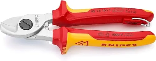 Knipex 95 16 165 T Kabelschere - Kabelscheren für Alu- und Kupferkabel, ideal für präzises Schneiden ohne Quetschen. Ergonomisches Design mit einhändiger Bedienung und integrierter Absturzsicherung.