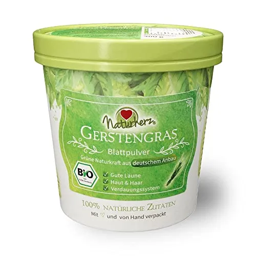 Naturherz BIO Gerstengras Pulver, 100% naturreine Rohkost vom deutschen Bio-Bauernhof - 300 g