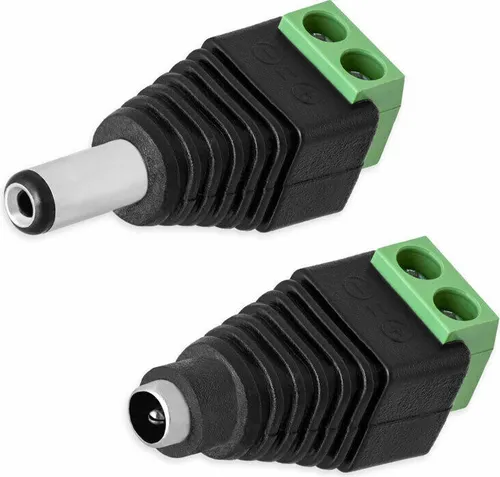 1x DC Buchse +1x DC Stecker Adapter 2,1 mmx 5,5 mm > Terminal Block 2 Pin Schraubklemmen Netzadapter