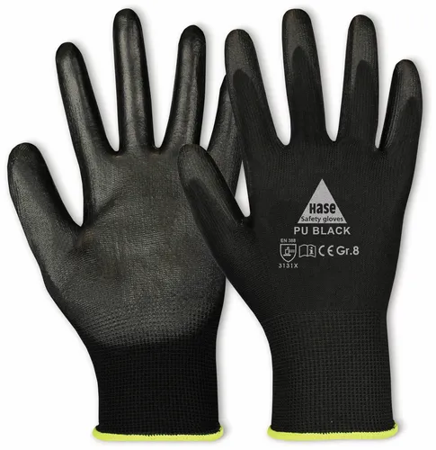 HASE SAFETY GLOVES Arbeitshandschuhe PU, PU black, EN 388, EN 420, schwarz