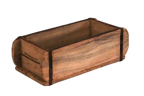 BigDean Alte Ziegelform 32x15x10cm - EIN-Kammer - Vintage Holzkiste mit Metallbeschlägen - Echte, benutze Form aus Indien aus Altholz gefertigt - Jedes Stück EIN Unikat