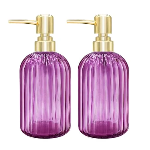 Seifenspender - 2er Pack 14 Oz Küche Glas Seifenspender mit Pumpe, Badezimmer Transparente Seifenspenderflasche für Handseife, Spülmittel Under Lotion (Violett)