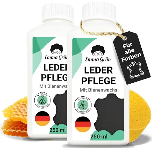 Emma Grün® Lederpflege für Ledercouch & Sofa 2x 250ml - Mit Bienenwachs für perfekte Pflege - Autopflege & Motorradpflege: Hält Leder frisch und elastisch mit natürlichem Bienenwachs, ideal für Sofas, Autositze und Lederbekleidung.