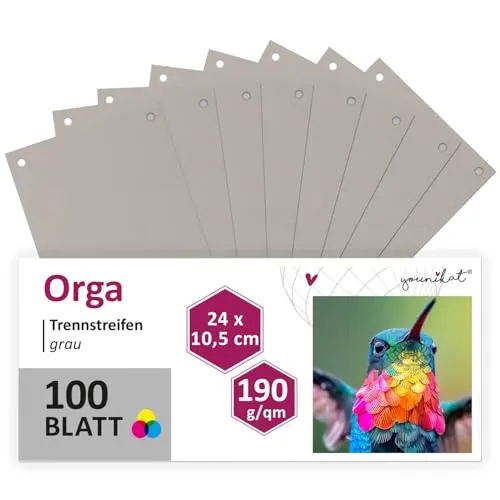 younikat Trennstreifen für Ordner A4 grau 100 Stück I 24x10,5 cm I Trennblätter Sortiersystem schmal I you0071