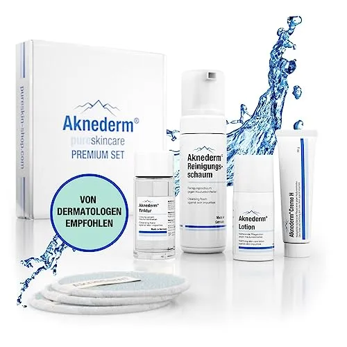Aknederm Premium Set Normal Skin - Arzneimittel für normale bis fettige Haut, bietet eine gründliche Reinigung und antibakterielle Wirkung mit Mizellen-Technologie und Fruchtsäuren für ein klareres Hautbild.
