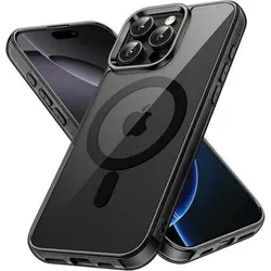 Handyhülle iPhone 16 Pro MagSafe Stoßfest Transparent Schwarz