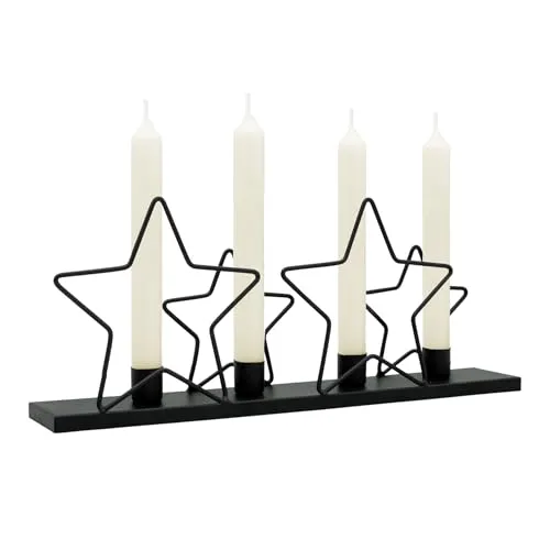 Metall Kerzenständer mit Sternen schwarz - 39 x 16 cm - Advents Kerzenhalter für 4 Stabkerzen - Deko Kerzenleuchter für Stabkerzen Tafelkerzen für Weihnachten modern elegant