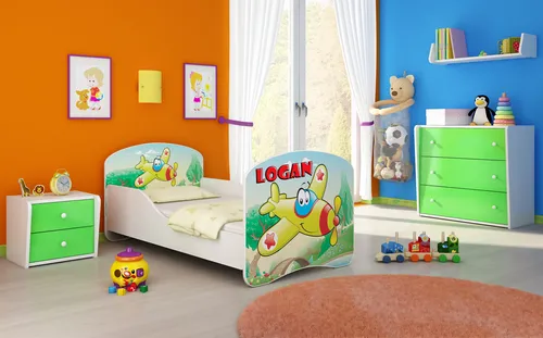 ACMA I Jugendbett Kinderbett Junior-Bett Komplett-Set mit Matratze Lattenrost Weiß 29 Flugzeug 160x80