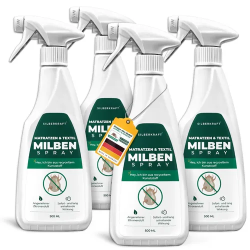 SILBERKRAFT Milbenspray für Matratzen & Textil - Schädlingsbekämpfung: Effektiver Schutz gegen Milben für Allergiker mit langanhaltender Wirkung bis zu 3 Monaten, auf Wasserbasis, ohne Permethrin und mit dezentem Zitronenduft.