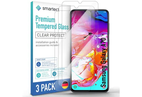 smartect Displayschutzglas Schutzglas Panzerfolie Klar für Samsung Galaxy A70, Set, 3 Stück, Schutzfolie Glasschutz Bildschirm