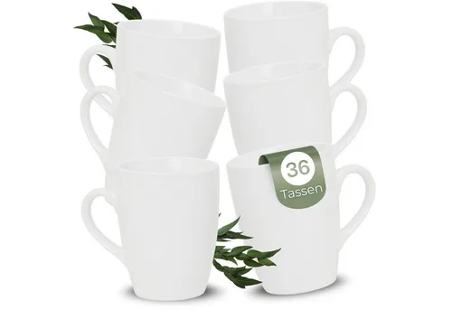 matches21 HOME & HOBBY Tasse Kaffeetassen 36er Set aus Keramik 340ml, Teetassen in Weiß, 36-tlg., Moderne Kaffeebecher Spülmaschinenfest & Mikrowellengeeignet