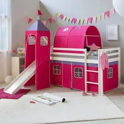 Homestyle4u Hochbett 90x200 cm mit Rutsche und Vorhang in Pink - Hochbett für Kinder - Spiel- und Schlafparadies mit Rutsche, Tunnel und Sicherheitsumrandung für sicheres Spielen und Träumen!