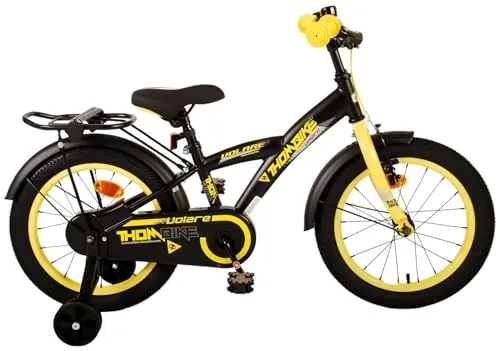 Volare Thombike Kinderfahrrad - Jungen - 16 Zoll - Schwarz Gelb - Straßenfahrräder für Kinder mit geschlossenem Kettenschutz für Sicherheit, höhenverstellbarem Lenker und komfortablem Sattel für ein angenehmes Fahrerlebnis.
