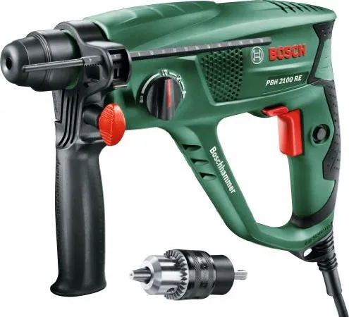 Bosch Bohrhammer PBH 2100 SRE - 550 W, SDS+, Schlagkraft 1,7 Joule, vielseitig zum Bohren, Hammerbohren und Meißeln, inkl. Werkzeugkoffer und Zubehör
