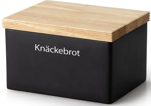 Continenta Vorratsdose Knäckebrot mit Holzdeckel - Schwarz - Vorratsdose aus schwarzer Keramik für Knäckebrot, inkl. austauschbarer Etiketten. Langanhaltende Frische durch optimale Belüftung, modernes Design mit edlem Finish.