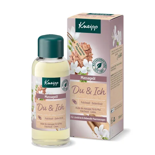 KNEIPP Massageöl Du & Ich 100 ml - Ideal für entspannende Paarmassagen, mit 95 % natürlichen Ölen und Vitamin E für ein geschmeidiges Hautgefühl. Der sinnliche Duft sorgt für besondere Momente der Zweisamkeit.