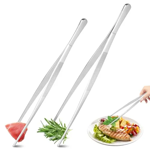 Kochpinzette,2 Stück Koch Pinzette Küche, Lange Pinzette 25 cm und 30 cm,Kochpinzette Zangen Präzision Gezackte Spitzen,Edelstahl Professionelle Kochpinzette Küchenwerkzeuge zum Grillen,Servieren
