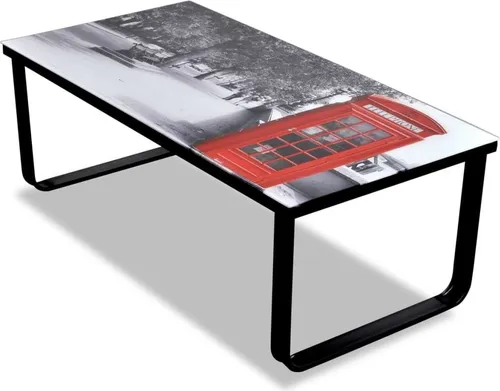 The Living Store Couchtisch mit Glasplatte und Telefonzelle-Aufdruck